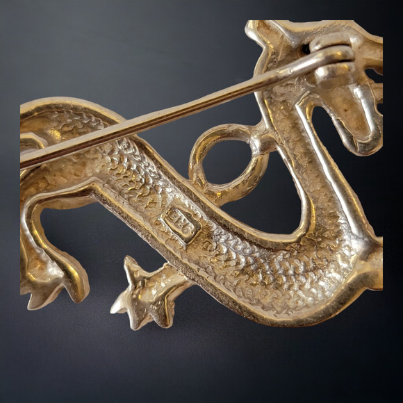 Year of the Dragon, Vintage Marcasite Dragon Brooch, Sterling Silver, 2.5 Inch - Picture 4 of 7